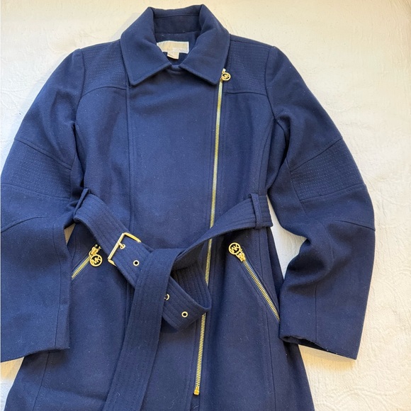 MICHAEL Michael Kors Navy Blue Asymmetrical Trench Coat with Belt   size 8 - Picture 14 of 14